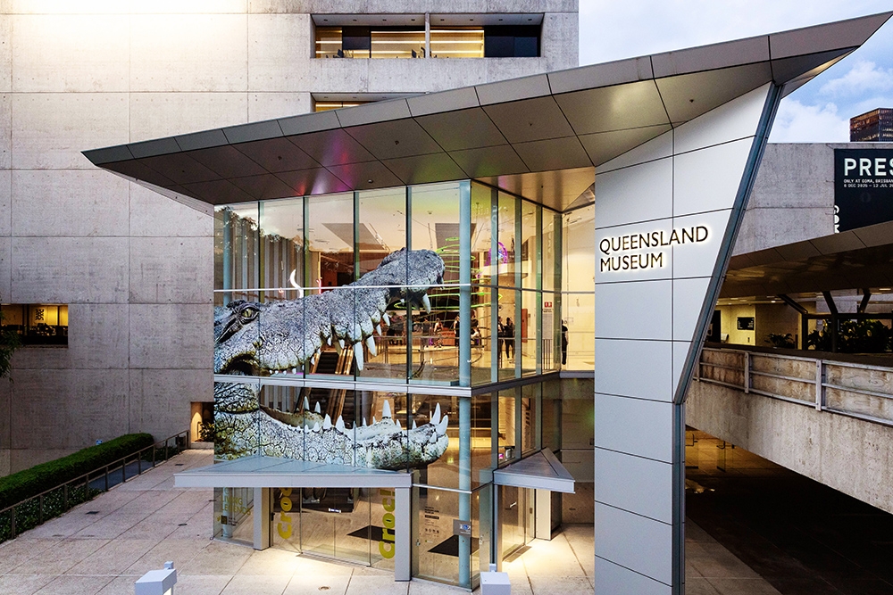 Outside of Queensland Museum by night