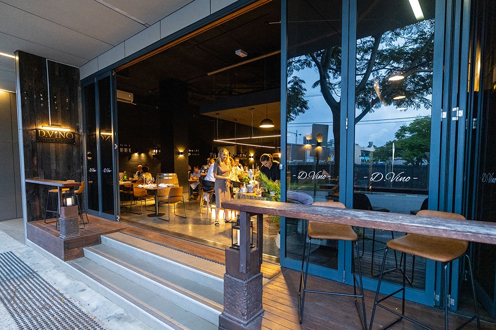 Lit-up entrance of D.Vino Woolloongabba