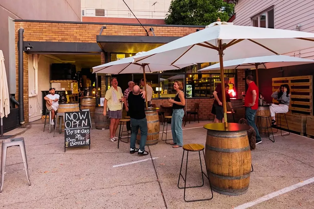 Customers outside Dave's Wine Revival 