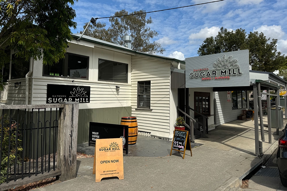 Exterior of Dayboro Sugar Mill, Dayboro, Moreton Bay region, Queensland, The Mill, beers and burgers, live entertainment, cocktails, country day trips, close to Samford