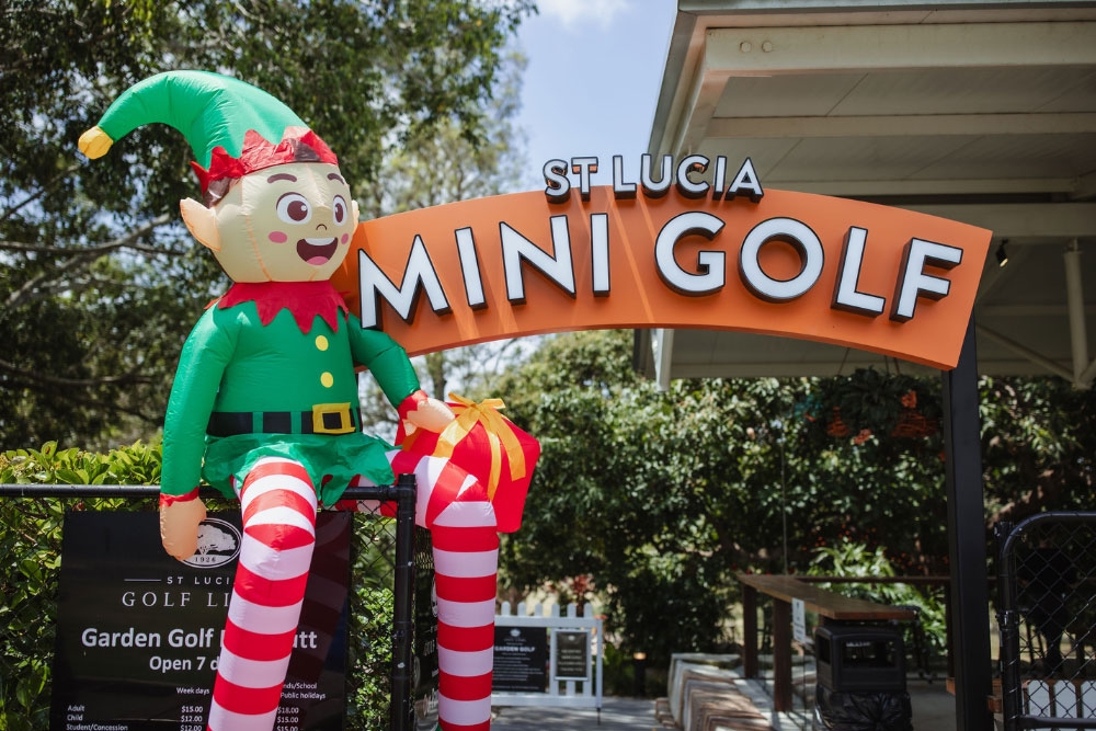Elf decoration at the entrance to Elf Golf at St Lucia Golf Links