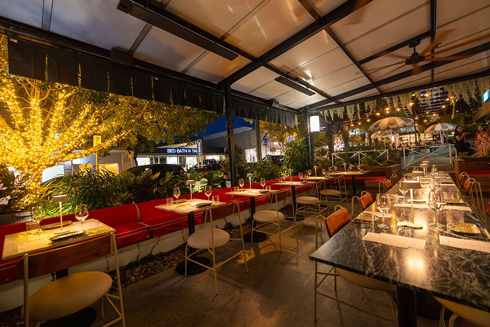 Lit up trees and seating NIIWA