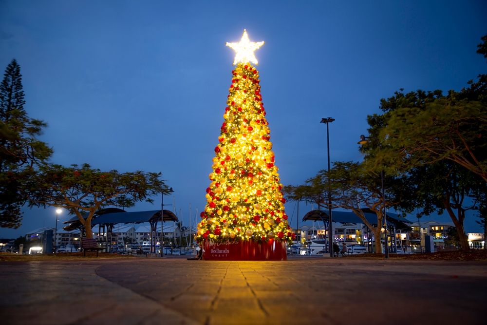 A lit up Christmas tree, Christmas On Redlands Coast