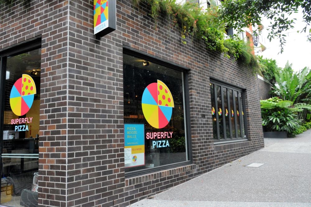 Exterior of Superfly Pizza, Woolloongabba 
