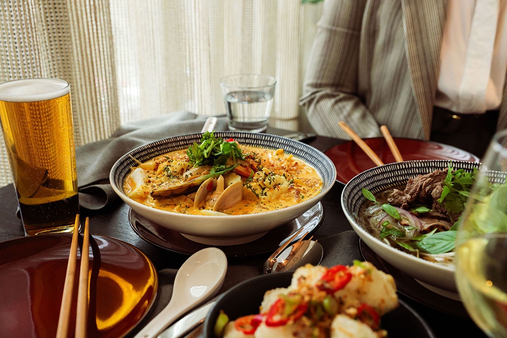 banquet of food at Fat Noodle