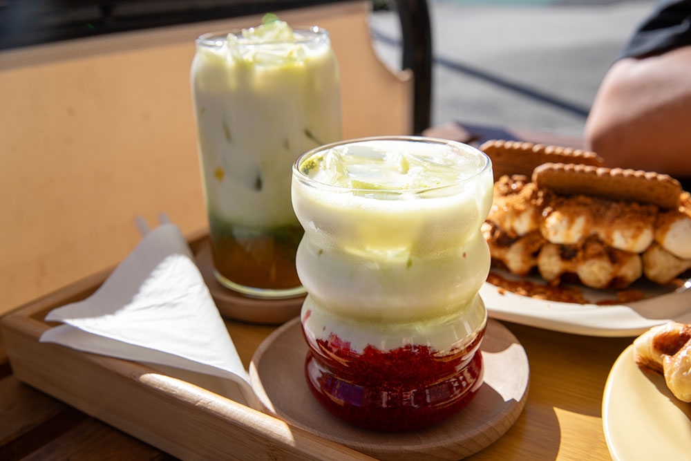 Matcha drink with dessert at Butter &