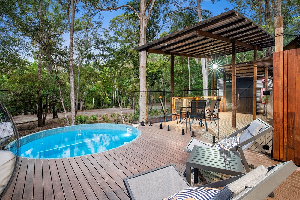 Pool outside Woodlands Family Luxe Tent