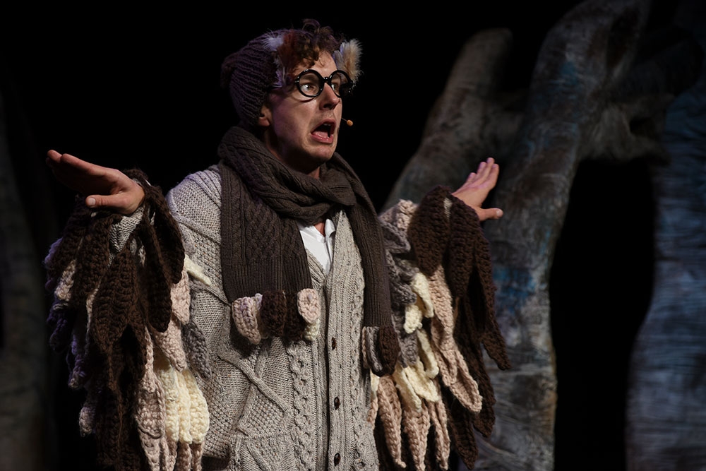 Cast member on stage The Gruffalo's Child QUT Gardens Theatre