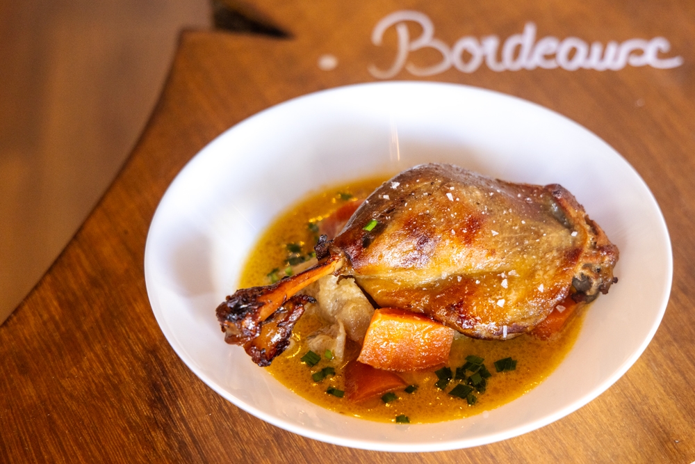 Plate of braised Duck with vegetables, À la Bonne Franquette New Farm