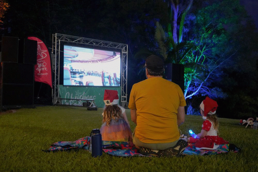 Family watching movie Christmas On Redlands Coast