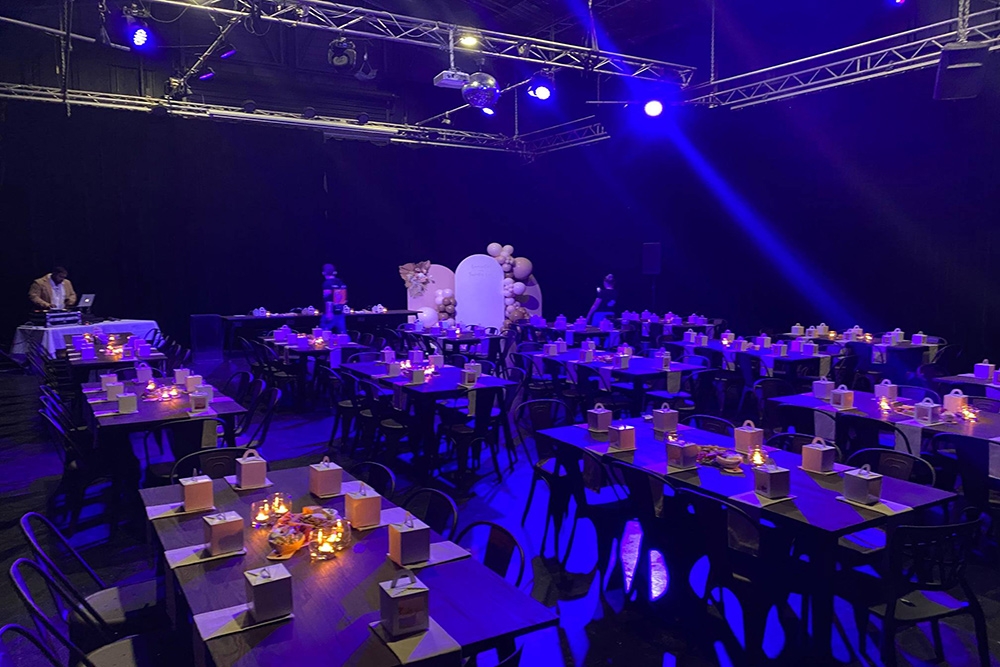 Tables and chairs inside the Empress Room at Arcana Brisbane