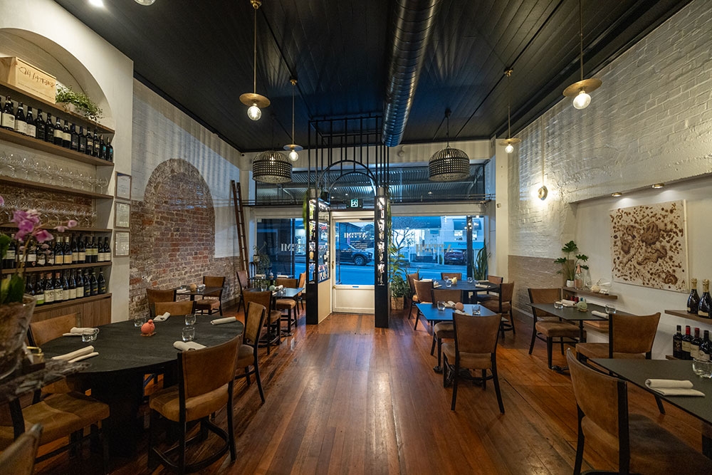 Interior of Attimi Restaurant with view to street 