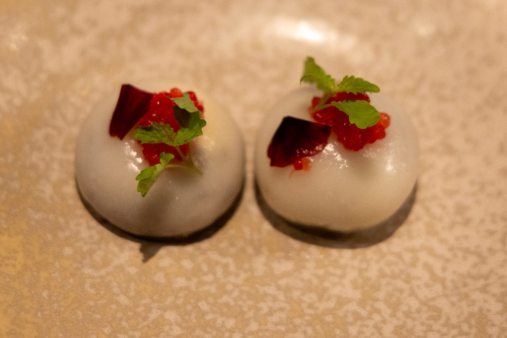 sesame white chocolate dumplings