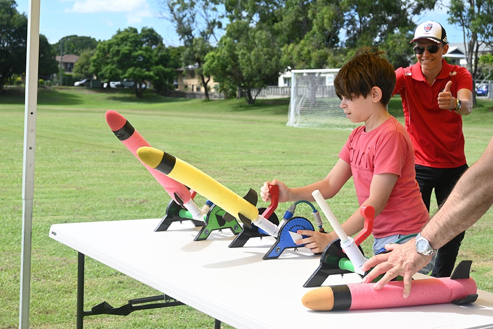 Kids launching rocket Aviation High School 