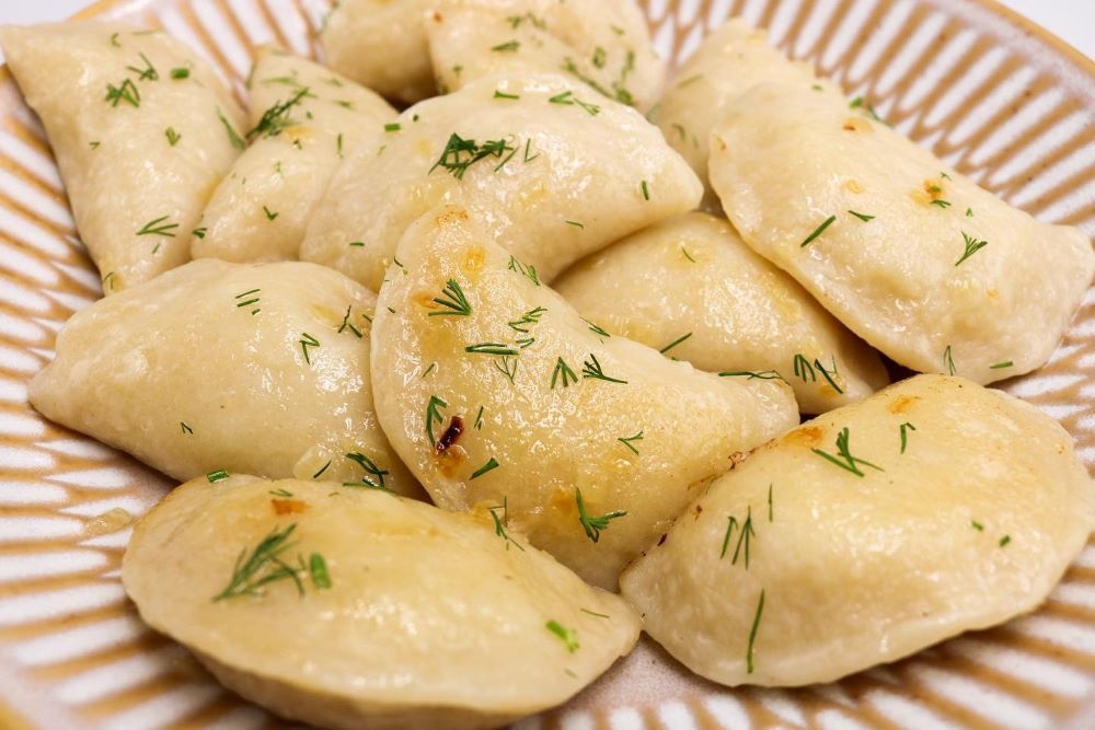 Bowl of Ukrainian dumplings at BK Pizzeria & Cafe
