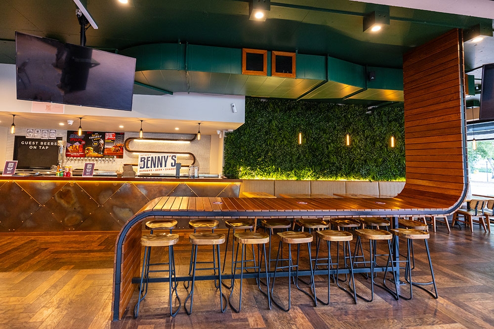 Seating and counter at Benny's Burgers