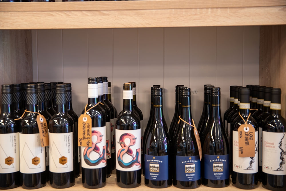 Wines on shelf at Bobby's Wine Bar & Espresso