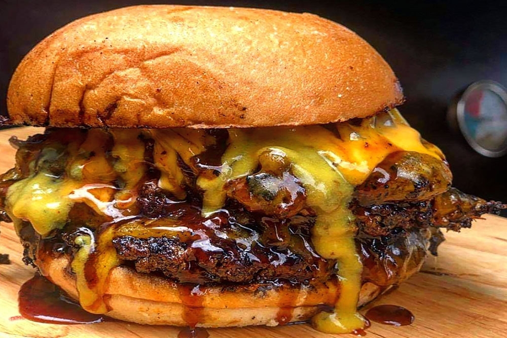 Brisket burger on a plate at Phatboyz Walloon