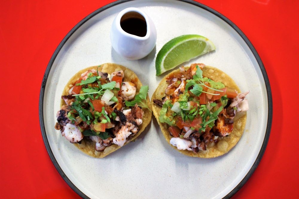 Tacos on a plate at Cartel Del Taco, Hawthorne