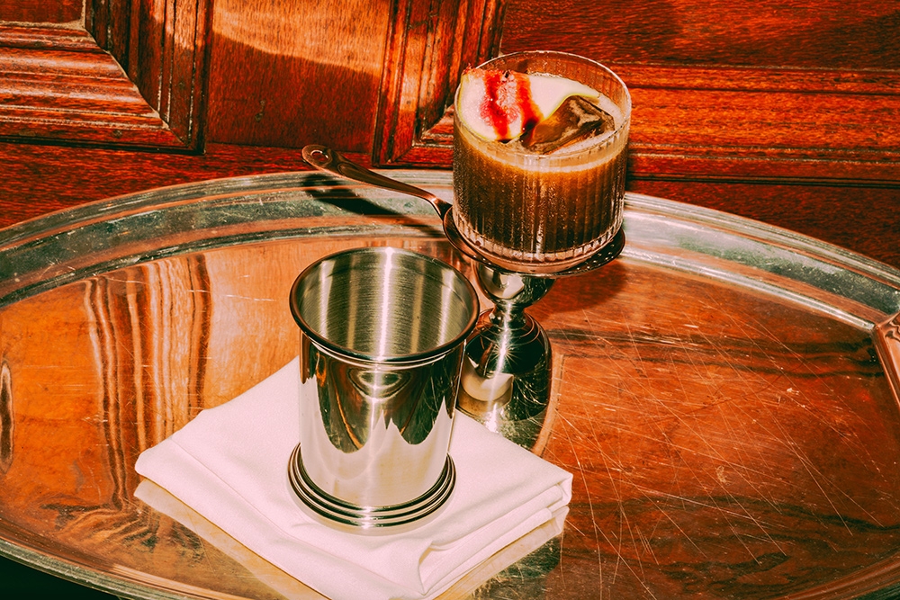 Cocktail on a silver platter at Club Felix Brisbane CBD