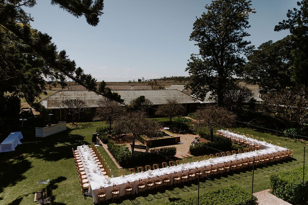 Tables set in garden at Jimbour House