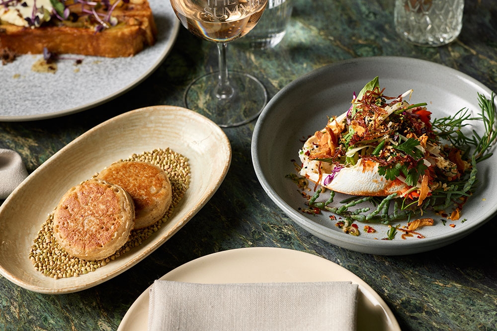 Crumpets & spanner crab at The Summit Mt Coot-tha
