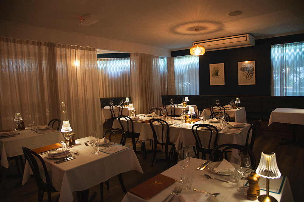 Interior of Hepburn's Steakhouse Wynnum at night