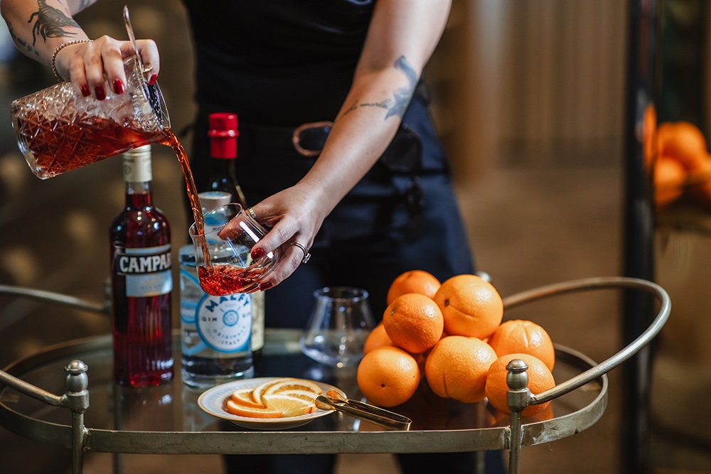 Drinks trolley with  Campari and oranges at Firma Italian South Brisbane