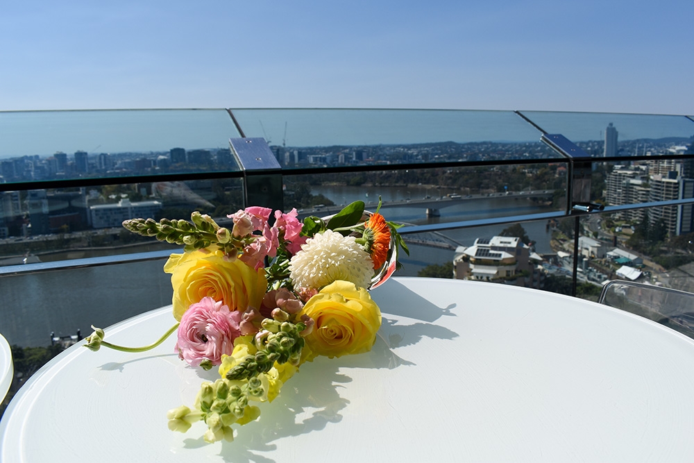 Flowers overlooking Brisbane River at the Emporium Hotel