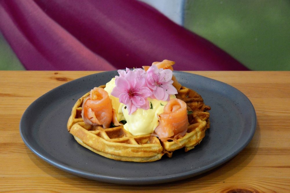 Waffles on a plate at Forget Me Not Cafe Graceville