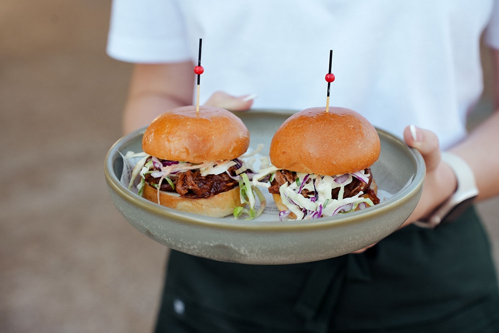 Burgers on plate at Grand View Hotel Cleveland