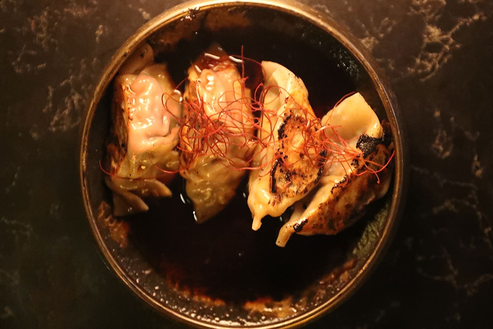 bowl of wagyu beef gyoza at Hideki
