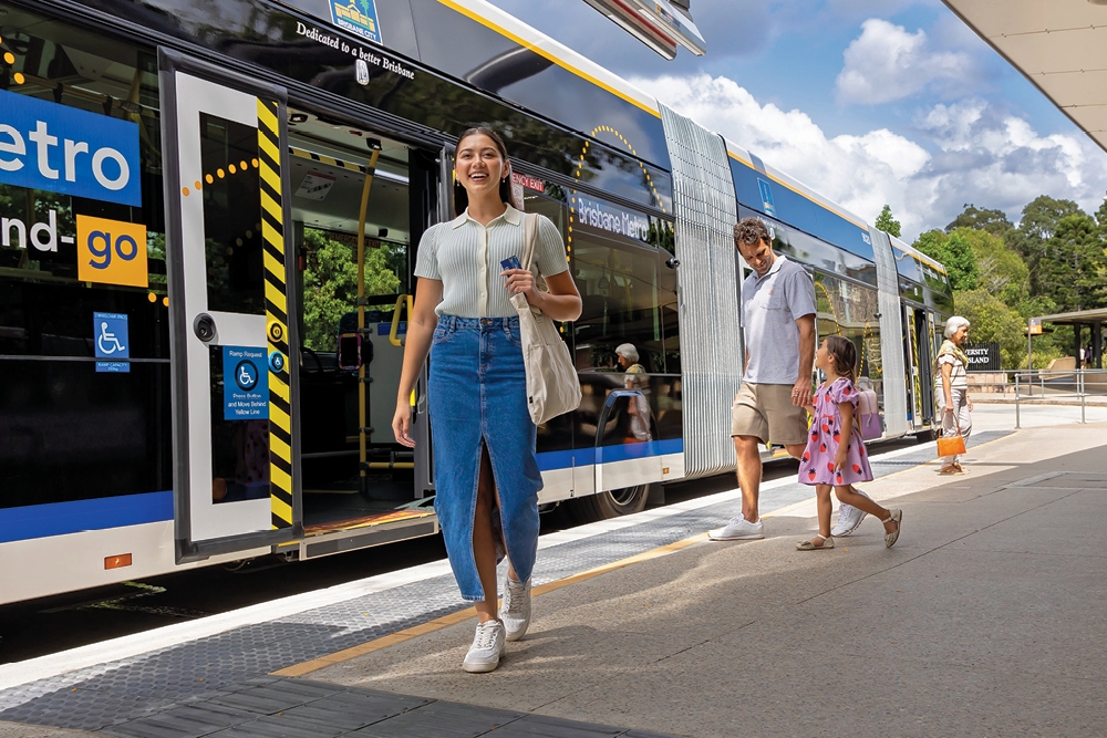 People walking from the Brisbane Metro