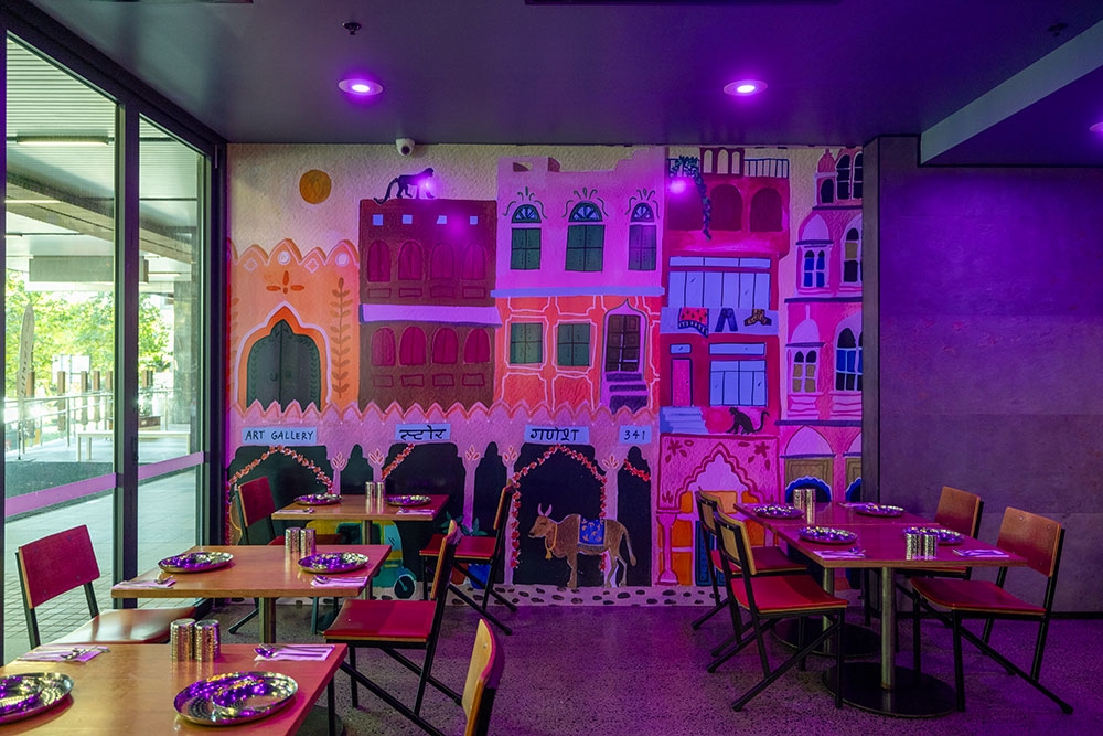 Purple wall inside Indian Room Milton