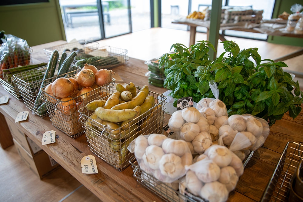 Baskets of produce at Jane's Deli