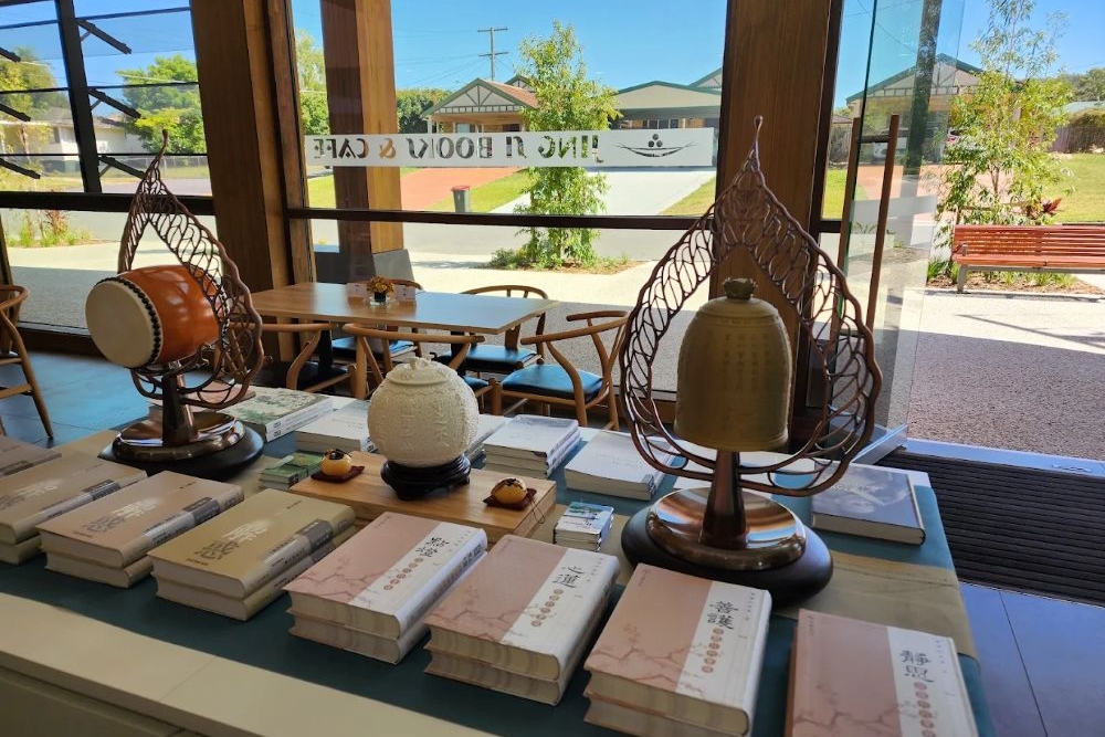 Seating in window at Jing-Si Books & Cafe