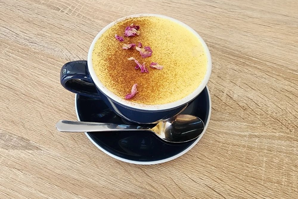 Turmeric latte at Jing-Si Books & Cafe