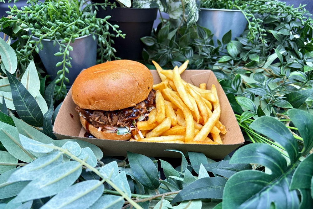 Burger and fries, The Jungle Smokehouse North Lakes