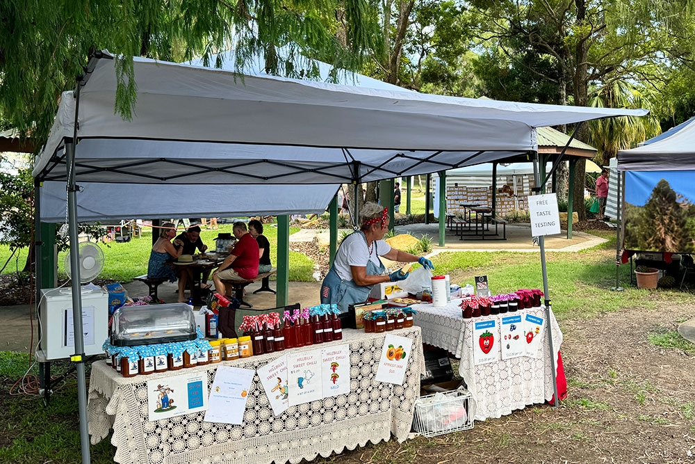 Stall at Kenilworth Country Market, Kenilworth, Queensland, farmers markets, local honey, gin distillery, Mary Valley Country, weekend drive, craft markets, Australia, SE Qld, the great south east