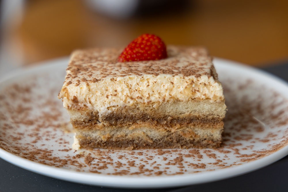 tiramisu on plate at La Regina