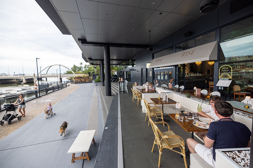 Side view of front terrace Rise Le Restaurant 