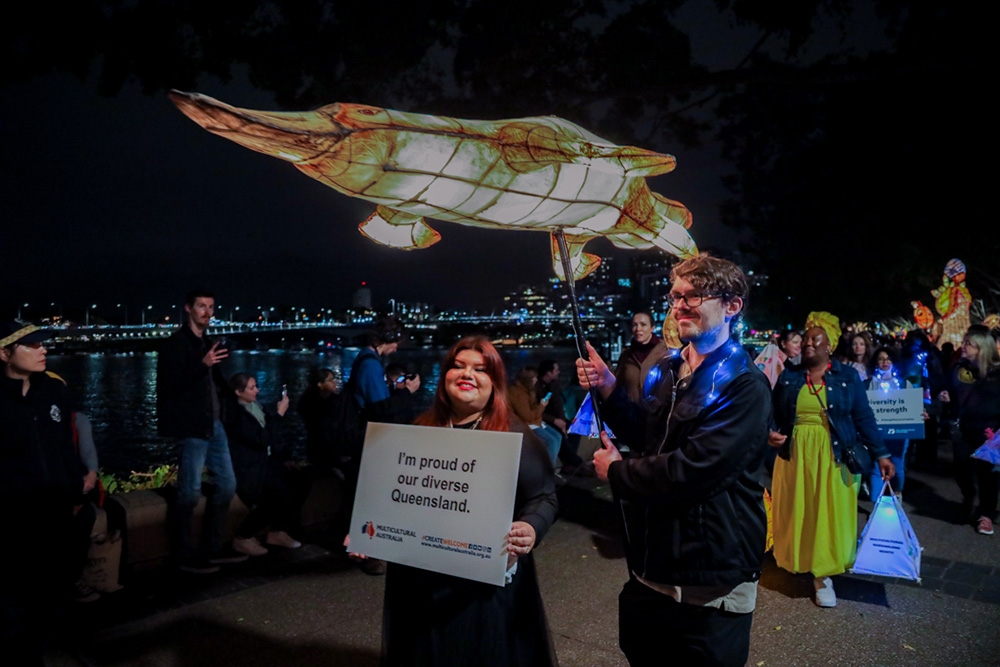 People at Luminous Lantern Parade South Bank