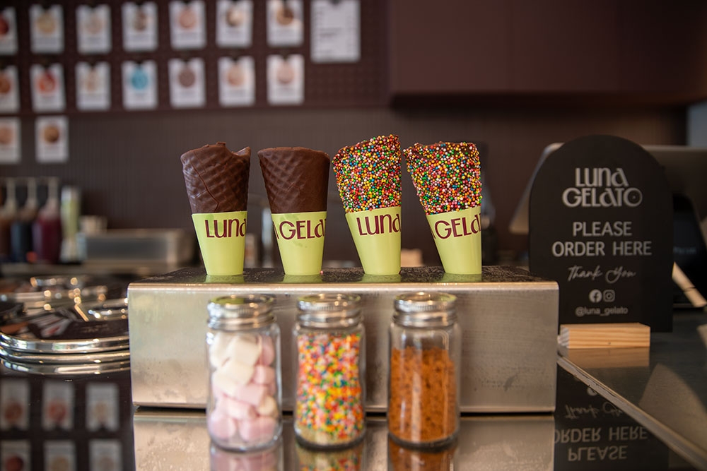 Cones/Toppings at Luna Gelato