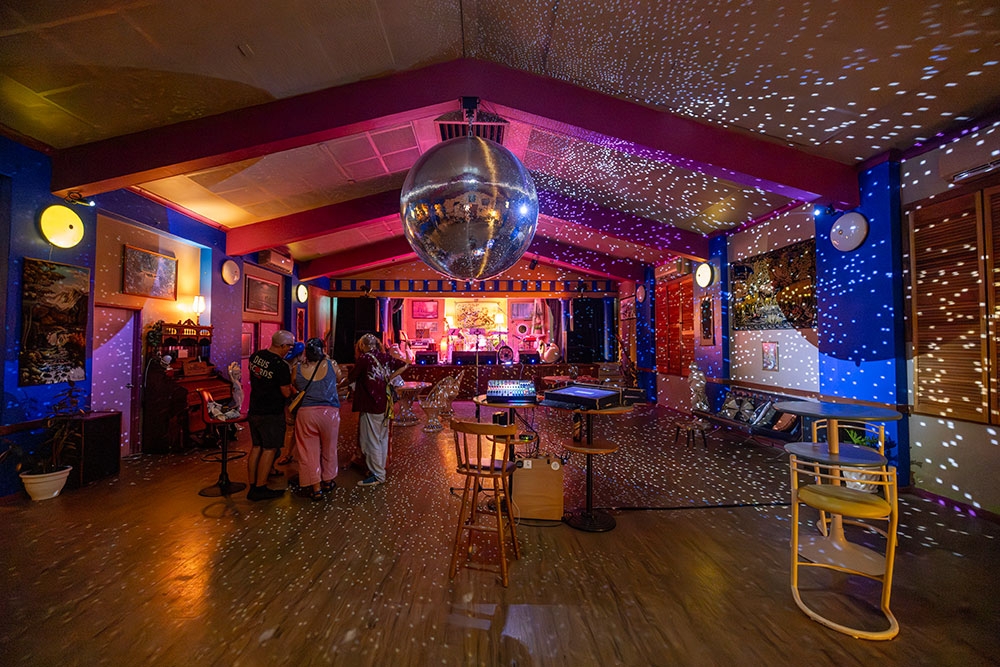 Lit up live music area at Mirrorball Ministries