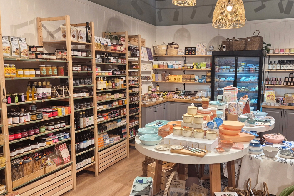 Shelves of homewares for sale at Mumbleberry 