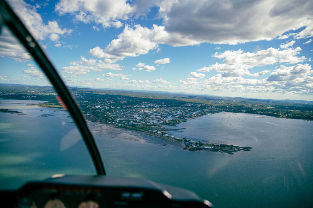 Aerial shot of water from a helicopter