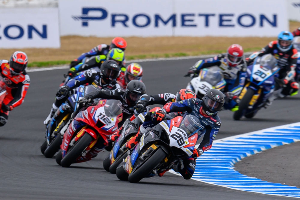 Motorbikes on racetrack