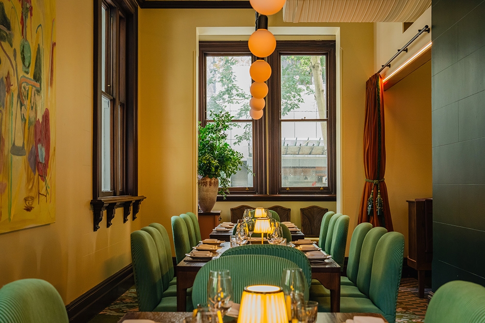 Elegant green private dining  at Naldam House Brasserie & Terrace Brisbane CBD