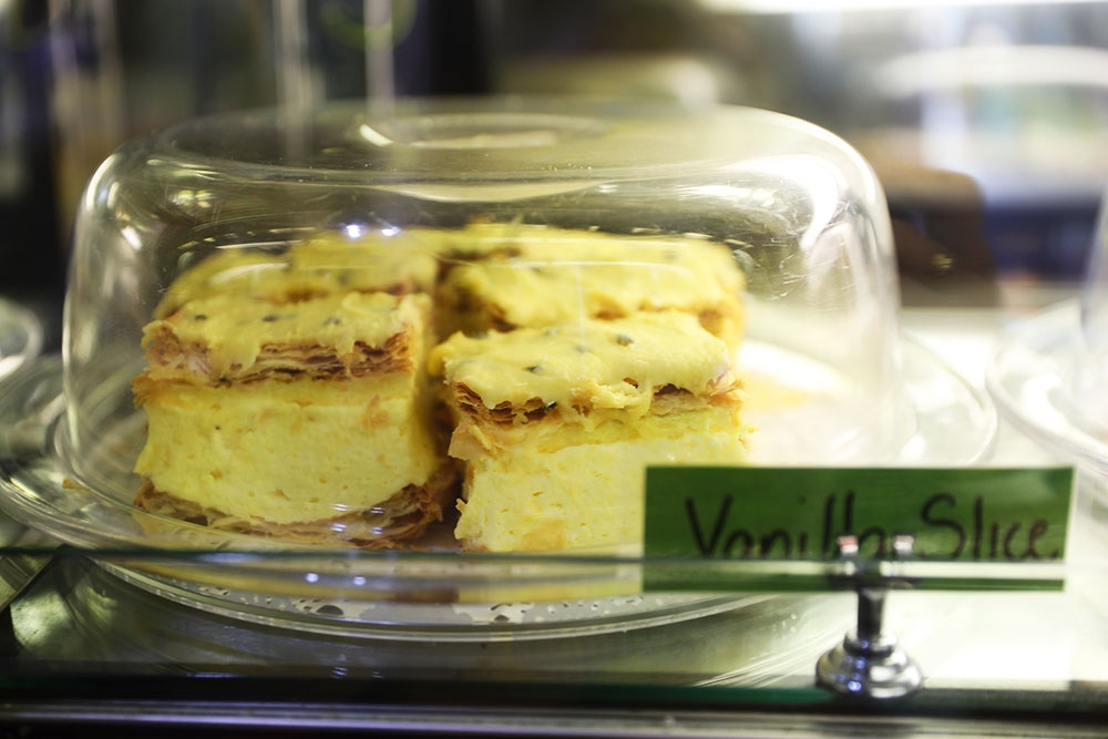 Vanilla slices under glass at the Nash Gallery & Cafe, Esk, Queensland