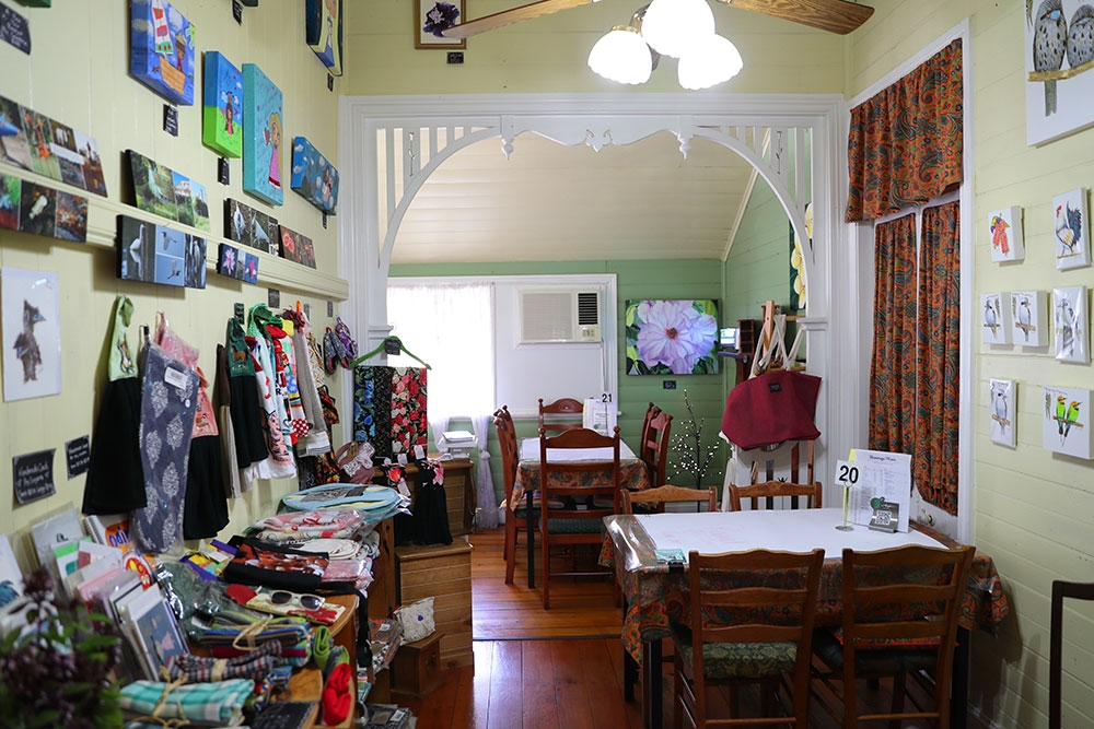Interior of Nash Gallery & Cafe, Esk, Queensland with craft for sale